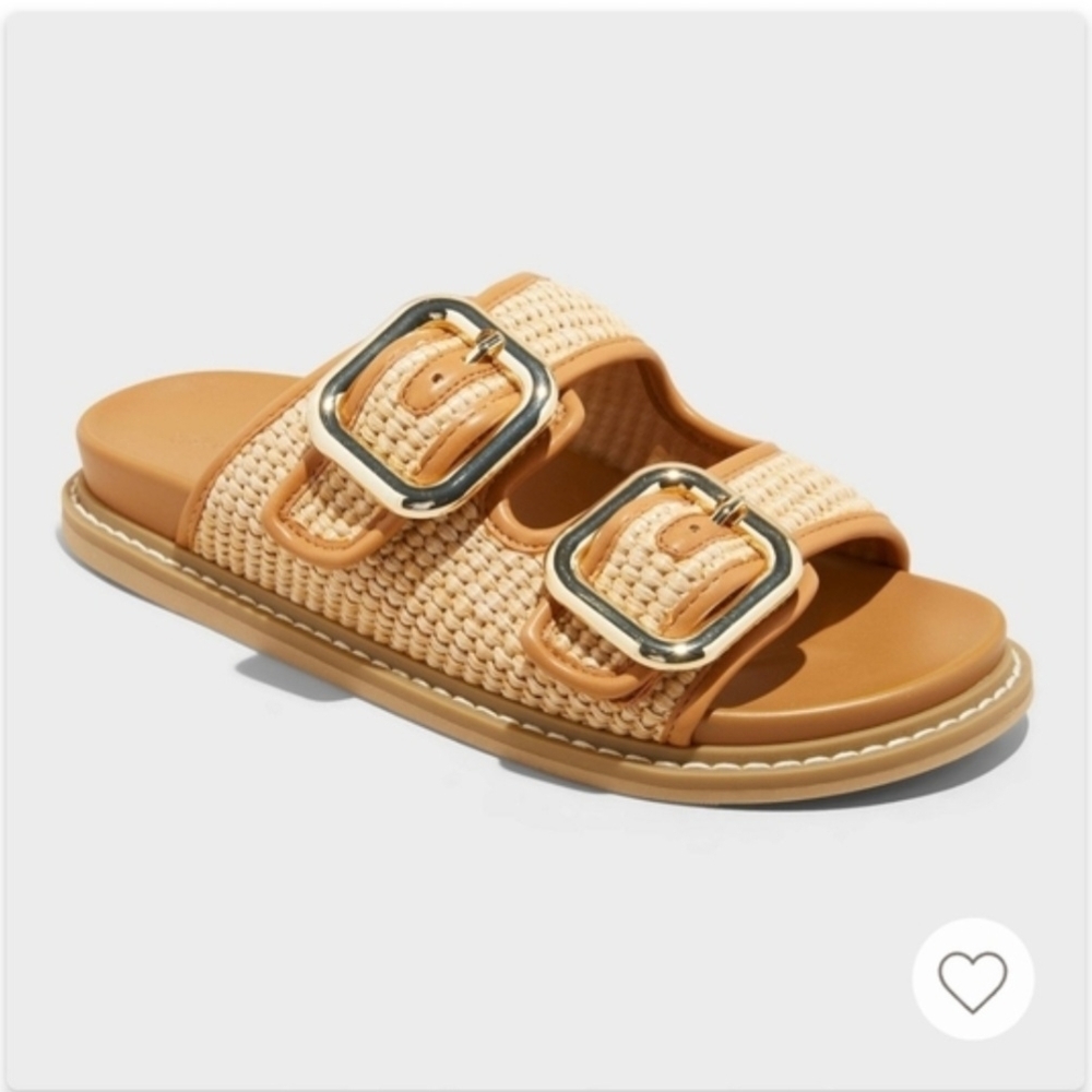 Universal Thread Tan Woven Slide Sandals with Buckles